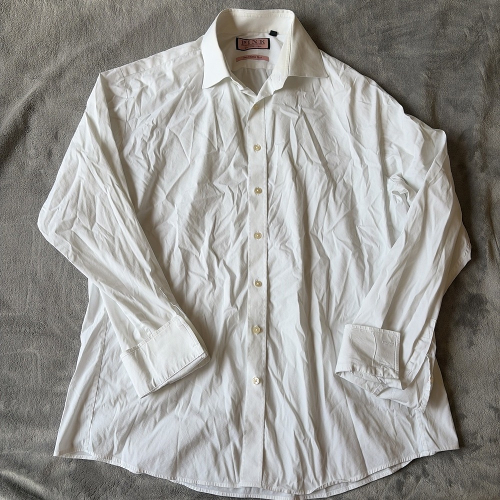 Thomas Pink Athletic Button-Down‎ Long Sleeve Shirt Solid White 17/43